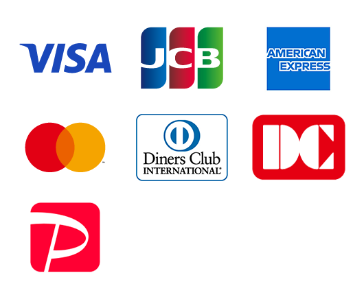VISA、JCB、アメリカン・エキスプレス、Master Card、ダイナース、DC、PayPay